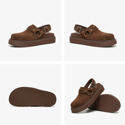 Leather Suede Sandals with Metal Ring Accent
