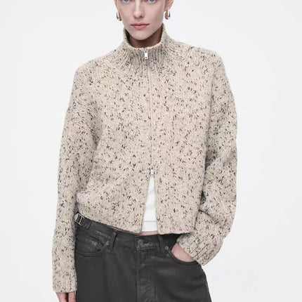 Textured Zip Knit Cardigan