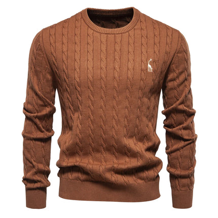 Men's Giraffe Embroidered Cotton Sweater – Unique & Comfortable