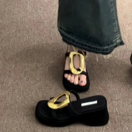 Women’s Metal-Detail Thick-Heel Platform Slides