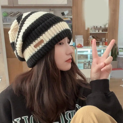 Two-Tone Fur-Lined Knit Beanie
