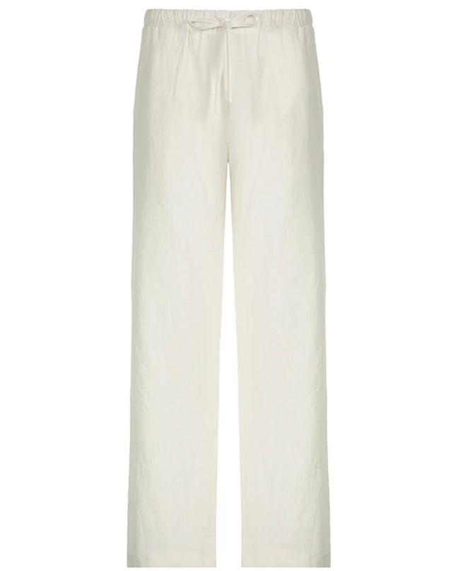 Sweetown Boho Straight‑Leg Pants – High‑Waist Loose Linen‑Blend Trousers with Pockets