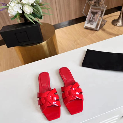 Genuine Leather Square Toe Summer Slides
