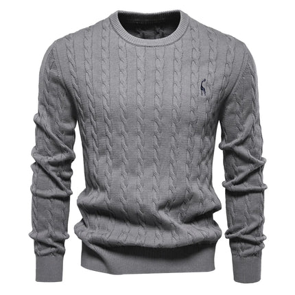 Men's Giraffe Embroidered Cotton Sweater – Unique & Comfortable