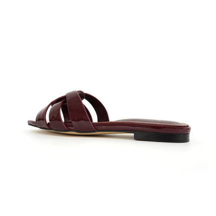 Genuine Leather Square Toe Summer Slides