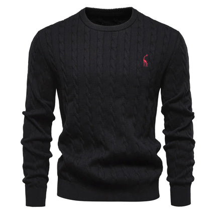 Men's Giraffe Embroidered Cotton Sweater – Unique & Comfortable