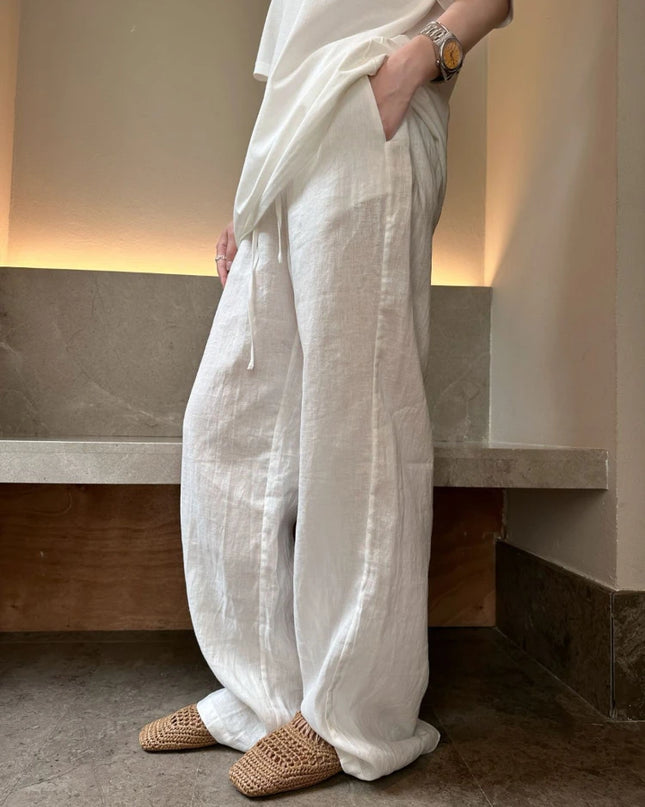 Women's White High-Waisted Wide-Leg Casual Pants – Lightweight & Comfortable