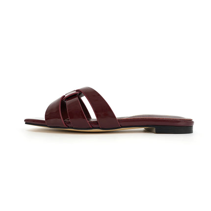 Genuine Leather Square Toe Summer Slides