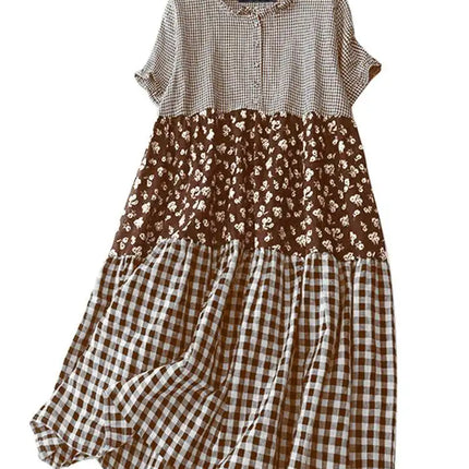 Zanzea Plaid Pleated Maxi Dress