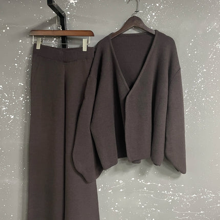 Knit Zip-Up Cardigan & Wide-Leg Pants Set