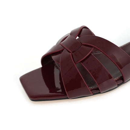 Genuine Leather Square Toe Summer Slides