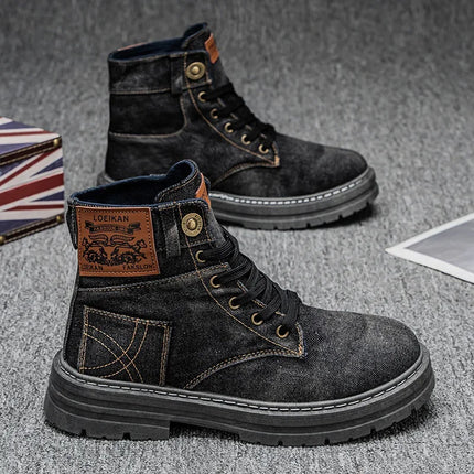 Size 48 Denim Lace-Up Men’s Platform Travel Boots
