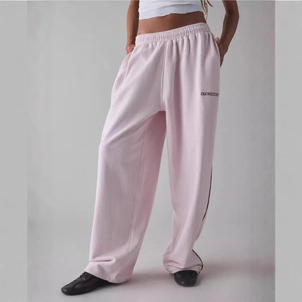 Pink Embroidered Casual Pants for Women