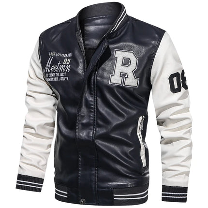 Premium Men’s Color‑Block PU Motorcycle / Pilot Jacket