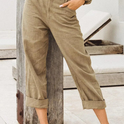 Spring Cotton-Linen Women’s Loose Button Pockets Pants – Elegant & Breathable