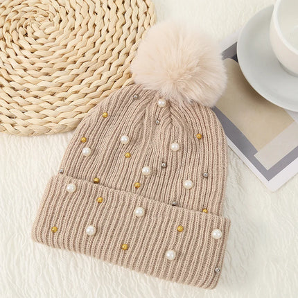 Pearl & Rhinestone Pom Pom Beanie