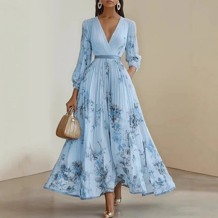 Bohemian Summer Beach Dress – Sleeveless Floral Print V-Neck Flowy Maxi Dress for Women