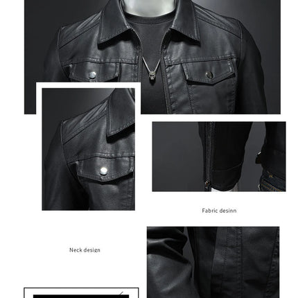 Men’s Lapel PU Leather Motorcycle Jacket