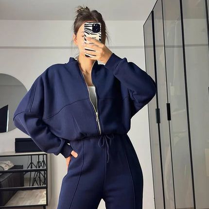 Women’s Matching Zipper Jacket & High-Waist Jogger Set