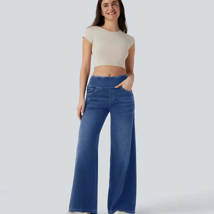 High-Waist Wide-Leg Zip Denim Jeans