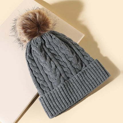 Plush-Pom Knit Flap Beanie for Women