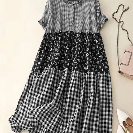 Zanzea Plaid Pleated Maxi Dress