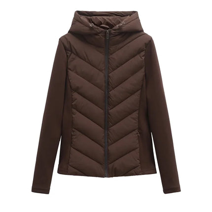 Women’s Elegant Patchwork Cotton Jacket with Standing Collar & Hood