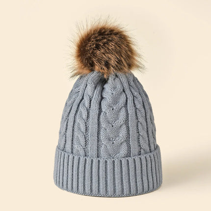 Plush-Pom Knit Flap Beanie for Women