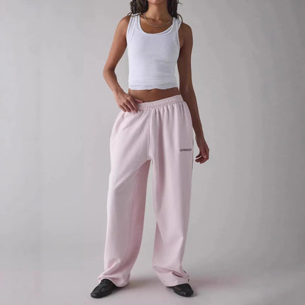 Pink Embroidered Casual Pants for Women