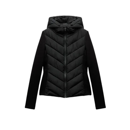 Women’s Elegant Patchwork Cotton Jacket with Standing Collar & Hood