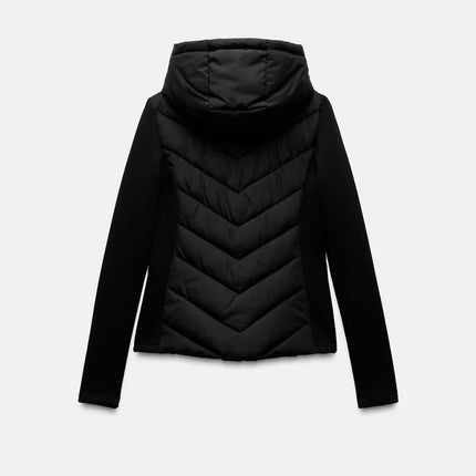 Women’s Elegant Patchwork Cotton Jacket with Standing Collar & Hood