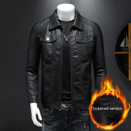 Men’s Lapel PU Leather Motorcycle Jacket