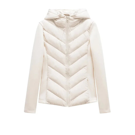 Women’s Elegant Patchwork Cotton Jacket with Standing Collar & Hood