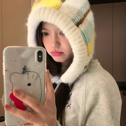 Color-Blocked Striped Warm Earmuffs for Women