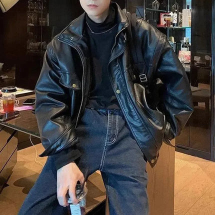 PU Slim Fit Motorcycle Jacket For Men