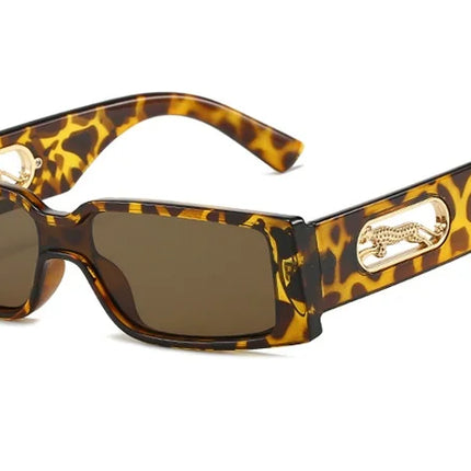 Small Retro Rectangular Leopard Print Sunglasses
