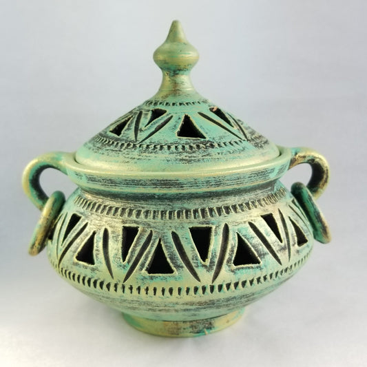Sea Green Ceramic Lidded Pot - HighTouch 