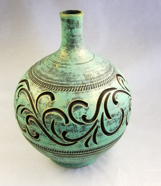 Sea Green Ceramic Bottle Vase - HighTouch 