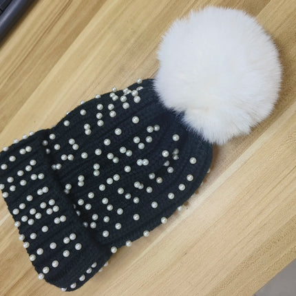 Pearl & Rhinestone Pom Pom Beanie