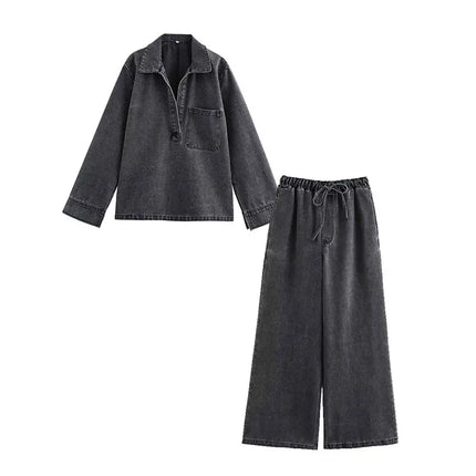 Women’s High-Waist Denim 2-Piece Set