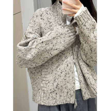 Textured Zip Knit Cardigan
