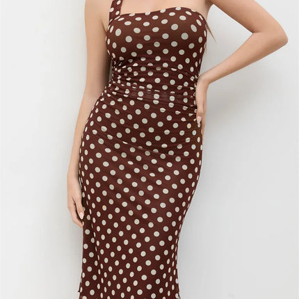 Strapless Off‑Shoulder Polka Dot Maxi Dress with Scarf – Elegant Summer Slim Fit