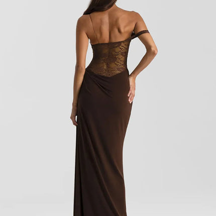One-Shoulder Lace Maxi Dress