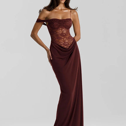 One-Shoulder Lace Maxi Dress