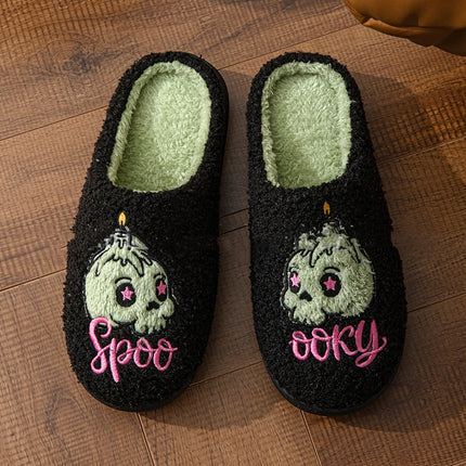 Green Skull Halloween Slippers
