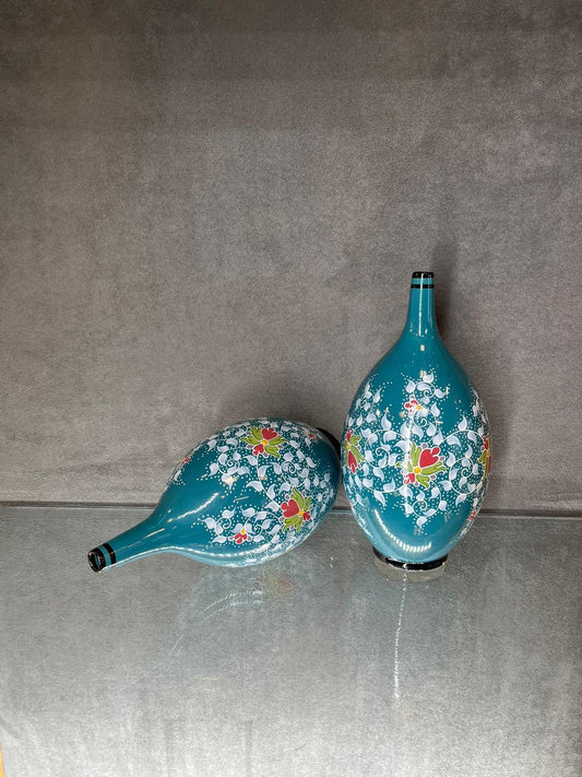 Glazed Blue Bottle Flower Vase - HighTouch 