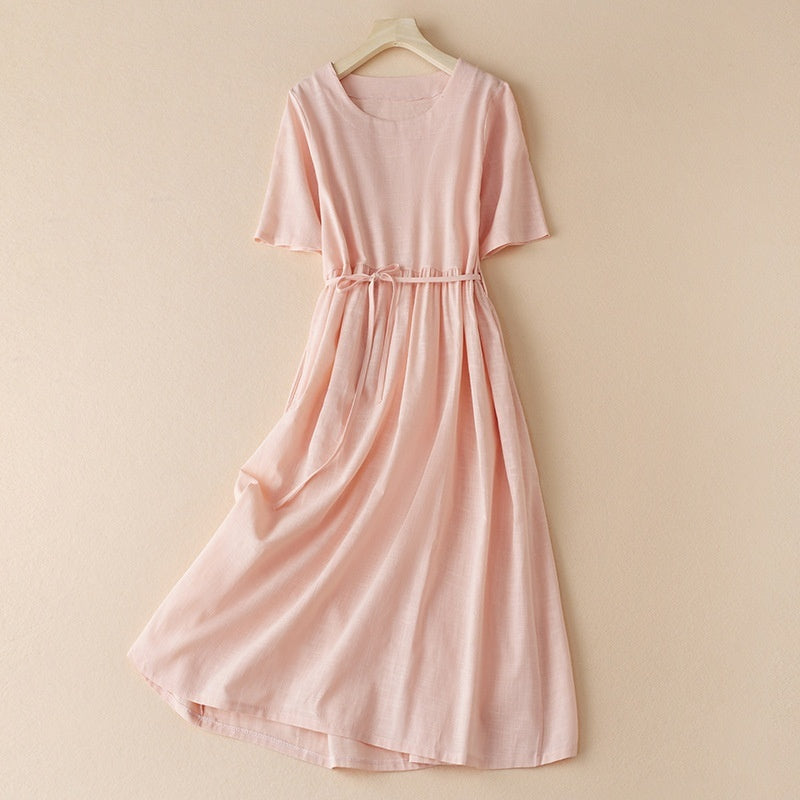 japanese linen dress Women's Cotton & |Japanese Korean Casual A-Line Midi – HighTouch Color:MIDNIGHT BLUE Flirty Mini Dress this linen dress offers Cap Sleeve Gold Lace