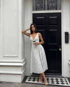 Women's Polka Dot Dress Short Sleeve A-Line Midi