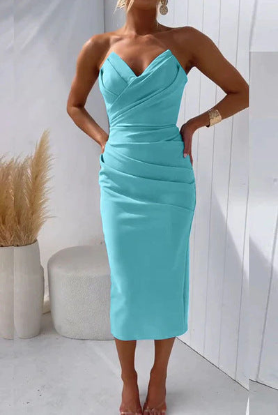 Women's Sleeveless Slit Solid Color Dress-HighTouch
