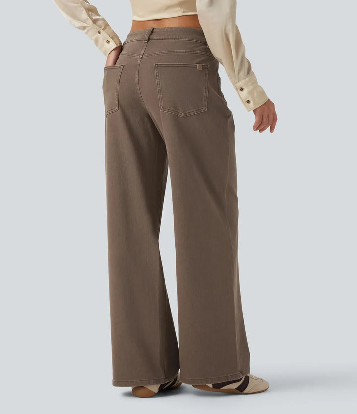 Wide Leg Jeans Women Low Rise Stretch Denim with Pockets